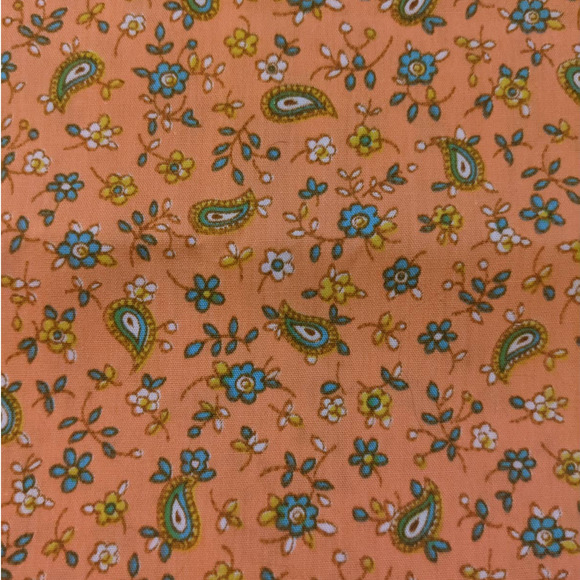 Vintage 1960's Funky Paisley Floral Fabric Salmon Orange 44" by 76" Cotton Woven - Picture 7 of 7